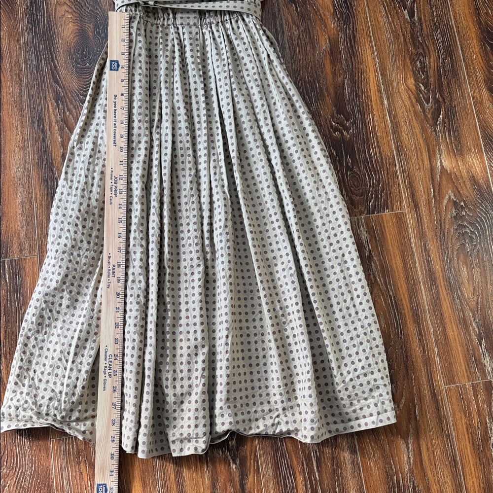 Vintage Polka Dot Midi Dress with Waist Tie - Tan Linen/cotton - Picture 6 of 8